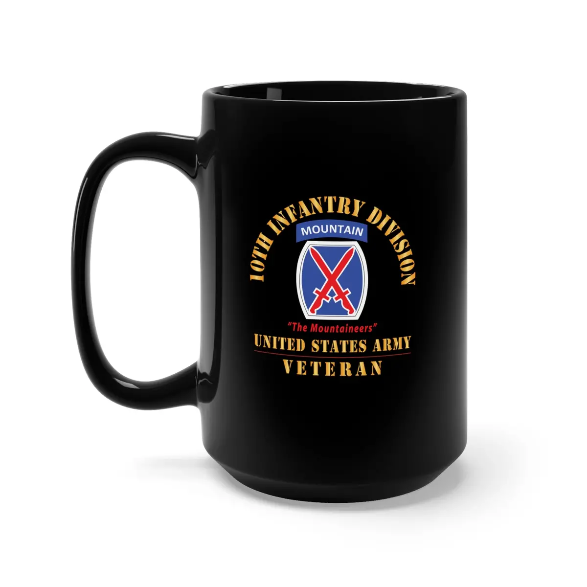 Black Mug 15Oz - Army - Dui - 10Th Infantry Division - The Mountaineers - Us Army Veteran X 300 1