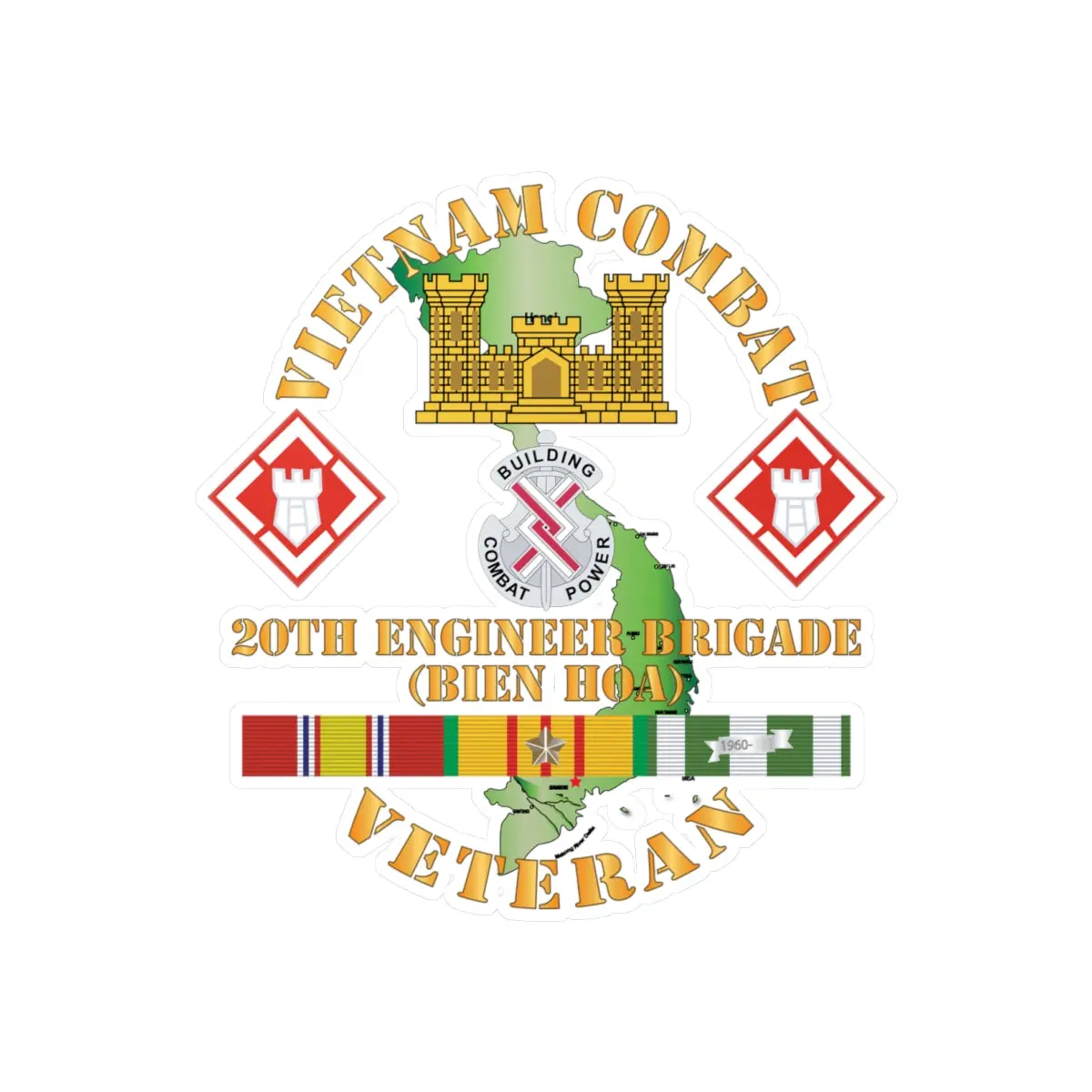 Kiss-Cut Vinyl Decals - Army - Vietnam Combat Veteran W 20Th Engineer Brigade  Ssi - Bien Hoa X 300 1