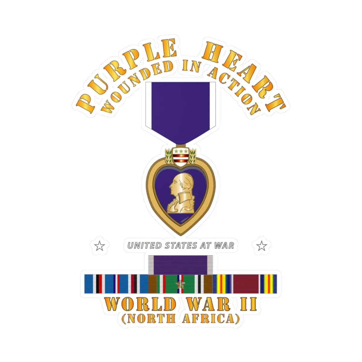 Kiss-Cut Vinyl Decals - Purple Heart - Wia W Wwii Svc W Purple Heart - North Africa 1
