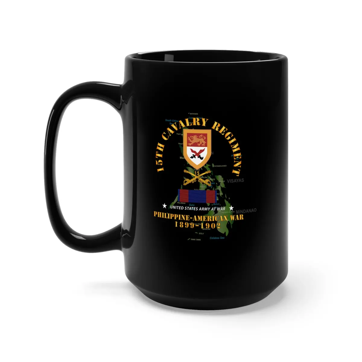 Black Mug 15Oz - Army - 15Th Cavalry Regiment - Phil American War W Phil War Svc 1