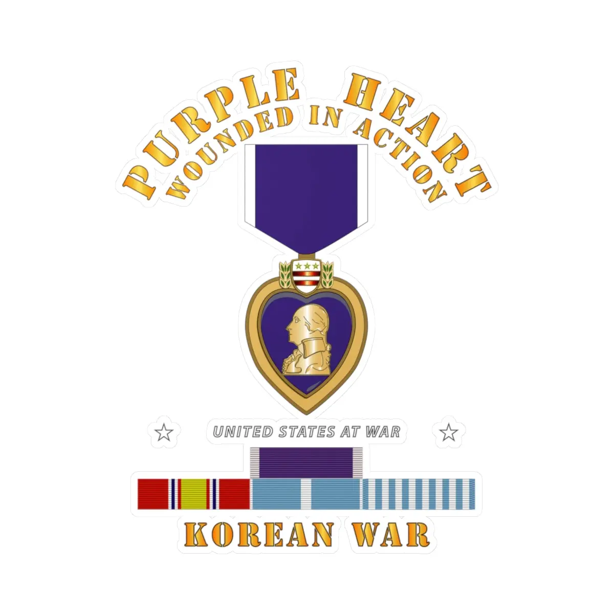Kiss-Cut Vinyl Decals - Purple Heart - Wia W Korean War  W Purple Heart 1