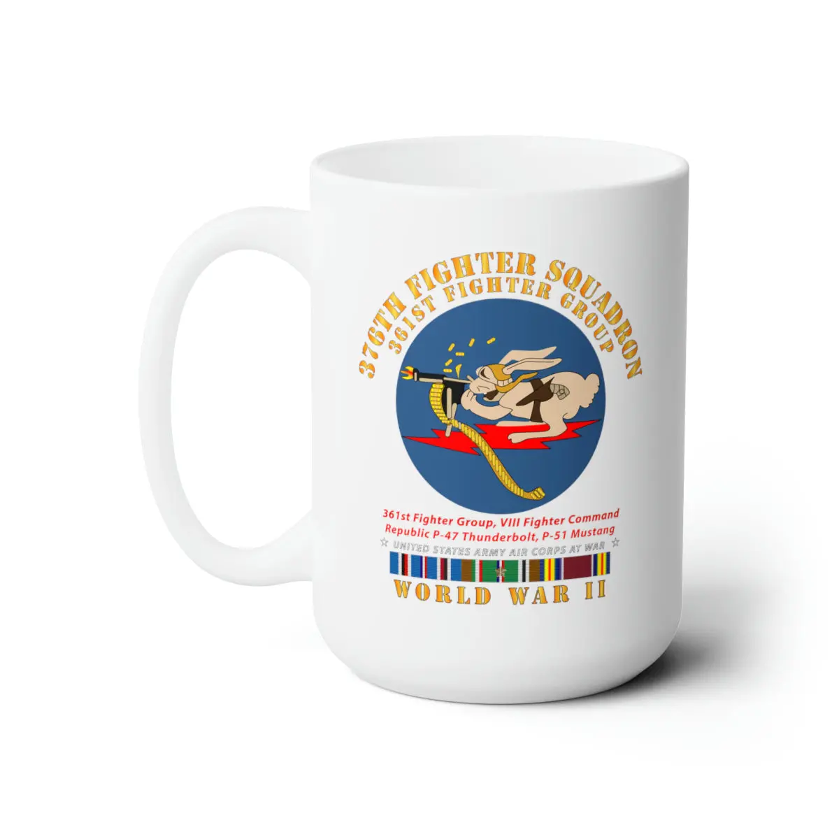 White Ceramic Mug 15Oz - Army - 376Th Fighter Squadron - Aac At War W  Wwii  Eu Svc 1