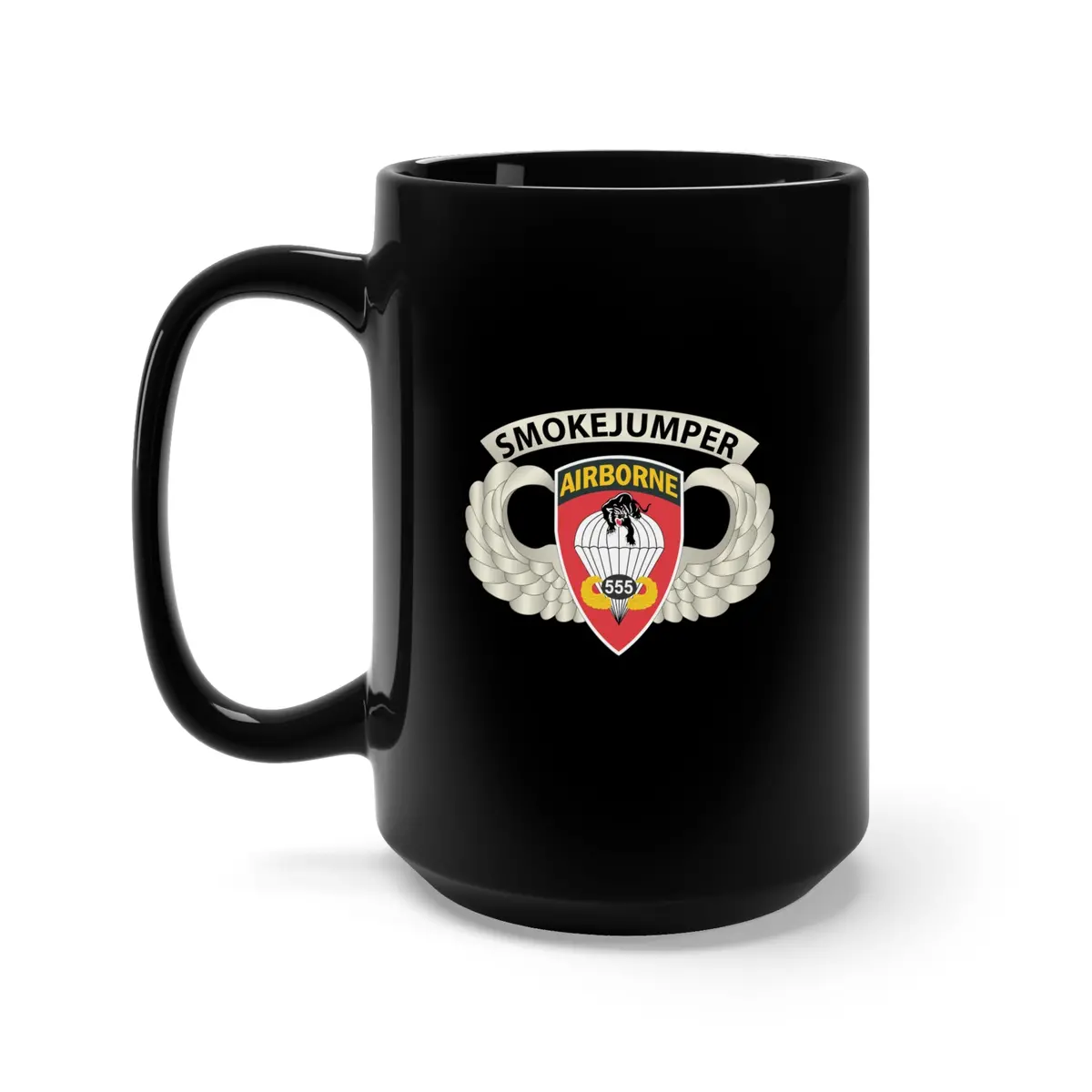 Black Mug 15Oz - Army - Airborne Badge - 555Th Parachute Infantry Bn - Ssi W Smokejumper Tab X 300 1