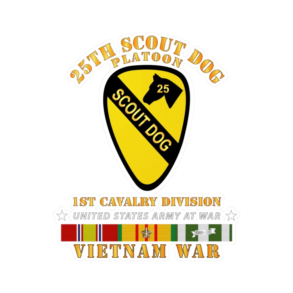 Kiss-Cut Vinyl Decals - Army - 25Th Scout Dog Platoon 1St Cav - Vn Svc 1
