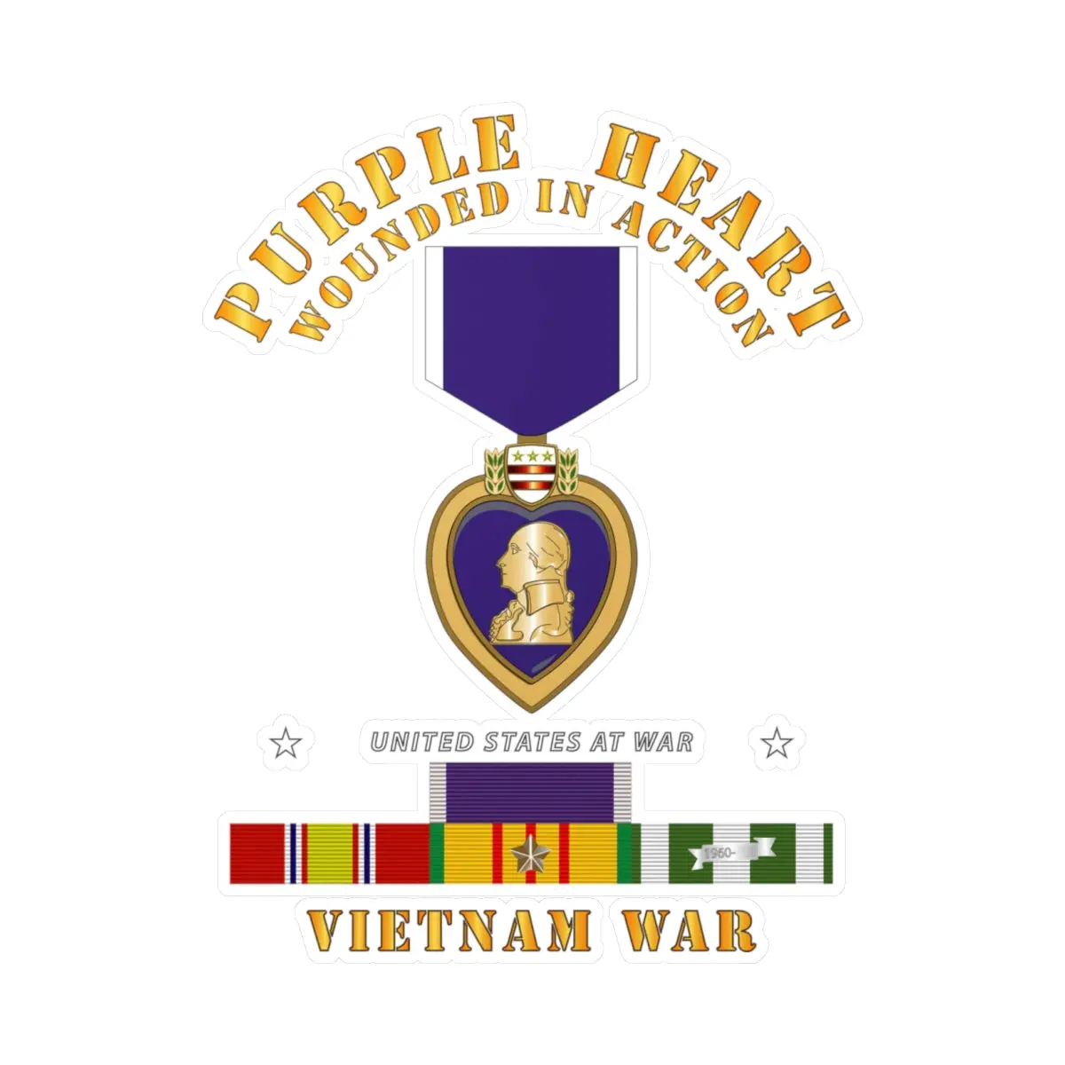 Kiss-Cut Vinyl Decals - Purple Heart - Wia W Vn Svc W Purple Heart Ribbon 1