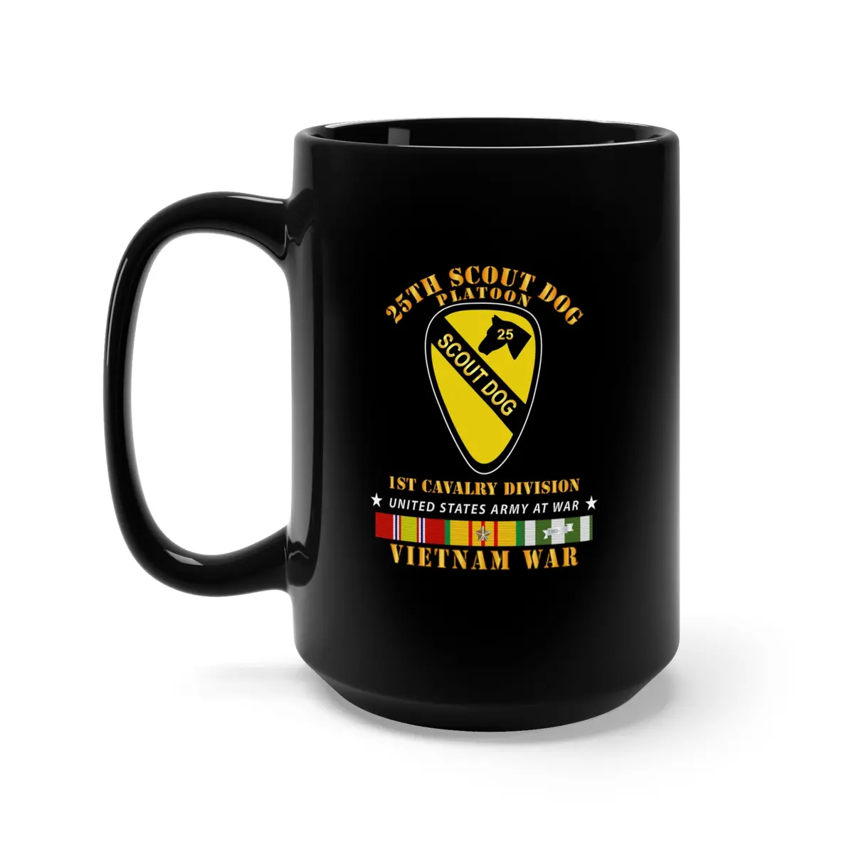 Black Mug 15Oz - Army - 25Th Scout Dog Platoon 1St Cav - Vn Svc 1