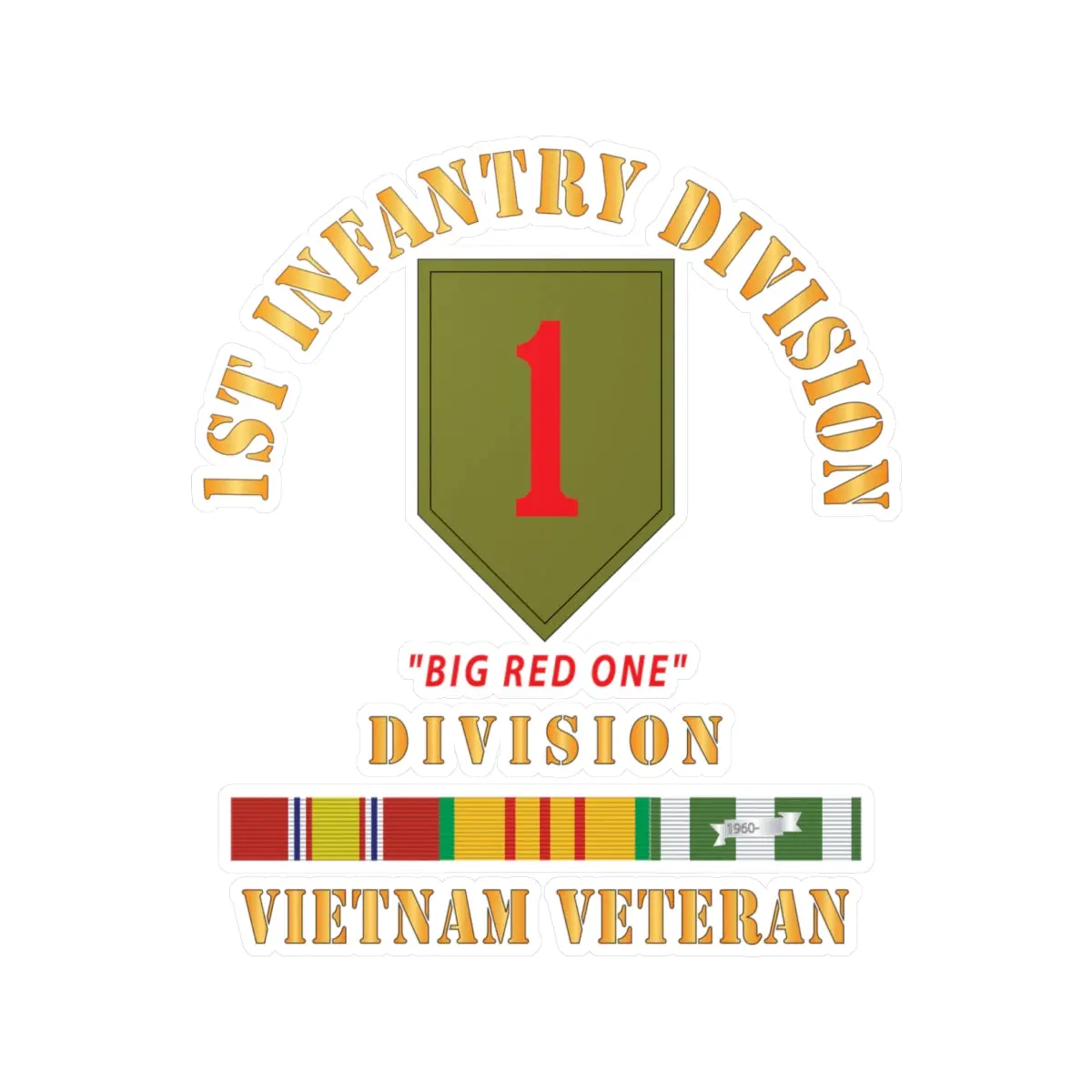 Kiss-Cut Vinyl Decals - Army - Ssi - 1St Infantry Division - Big Red One - Vietnam Veteran W Vn Svc Bar X 300 1