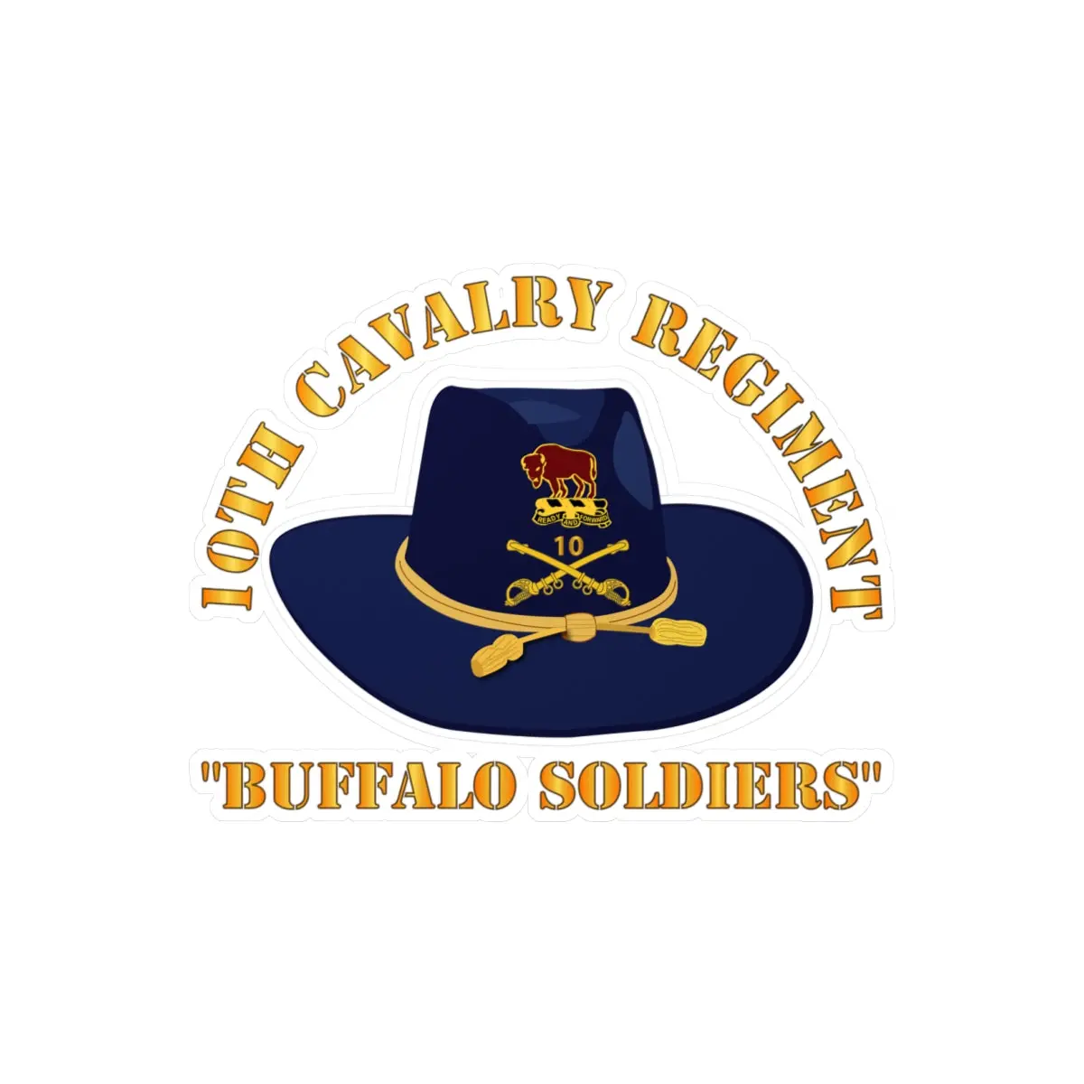 Kiss-Cut Vinyl Decals - Army - 10Th Cavalry Regiment W Cav Hat - Buffalo Soldiers 1