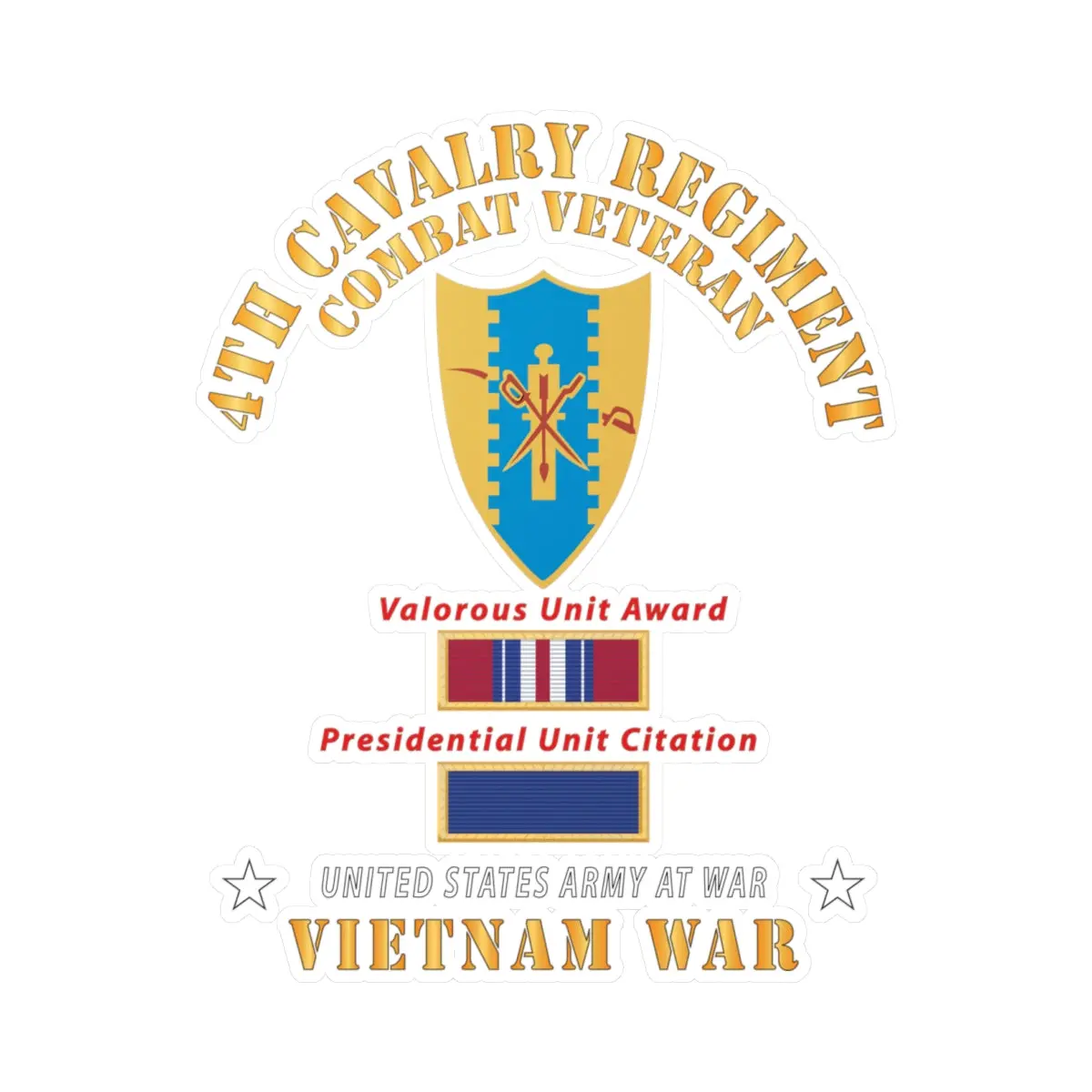 Kiss-Cut Vinyl Decals - Army - 4Th Cavalry Regiment - Vietnam War W Puc And Vua X 300 1