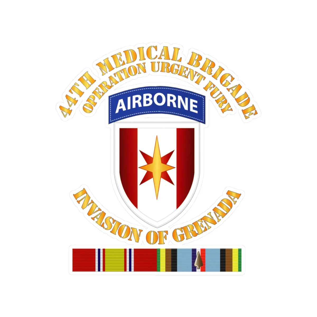 Kiss-Cut Vinyl Decals - Army - Grenada - 44Th Med Bde Operation Urgent Fury W Svc Ribbons 1