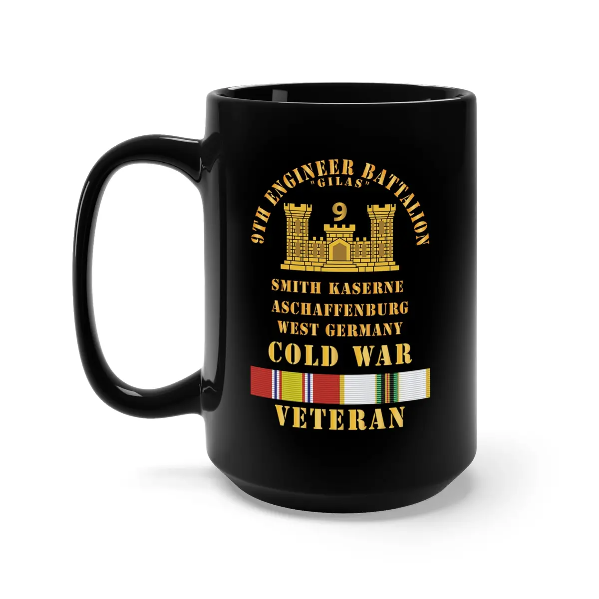 Black Mug 15Oz - Army - 9Th Engineer Battalion -Gilas W Br - Num, Aschaffenburg West Germany Cold Svc X 300 1
