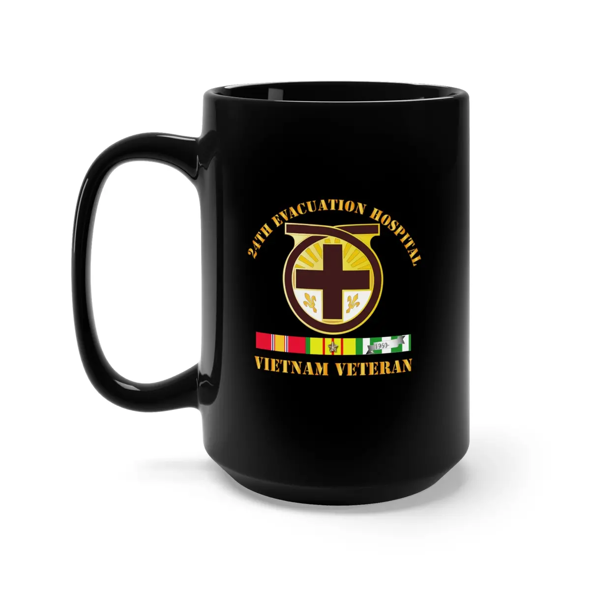 Black Mug 15Oz - Army - 24Th Evacuation Hospital - Vietnam Veteran W  V N Svc 1