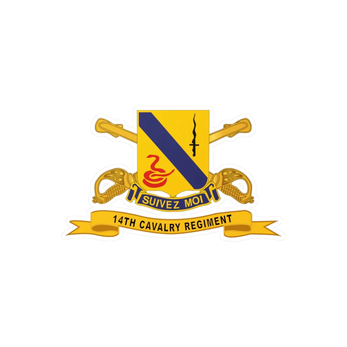 Kiss-Cut Vinyl Decals - Army  - 14Th Cavalry Regiment W Br - Ribbon 1
