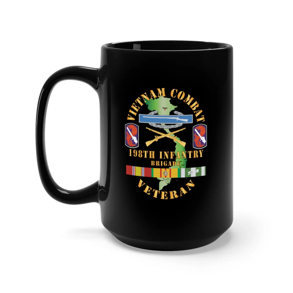 Black Mug 15Oz -Army - Vietnam Combat Infantry Veteran W 198Th Inf Bde Ssi 1