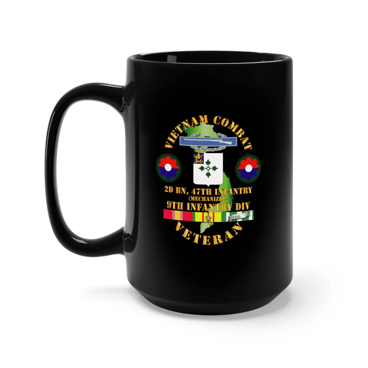 Black Mug 15Oz - Army - Vietnam Combat Infantry Veteran W 2Nd Bn 47Th Inf  (Mech) - 9Th Id Ssi 1