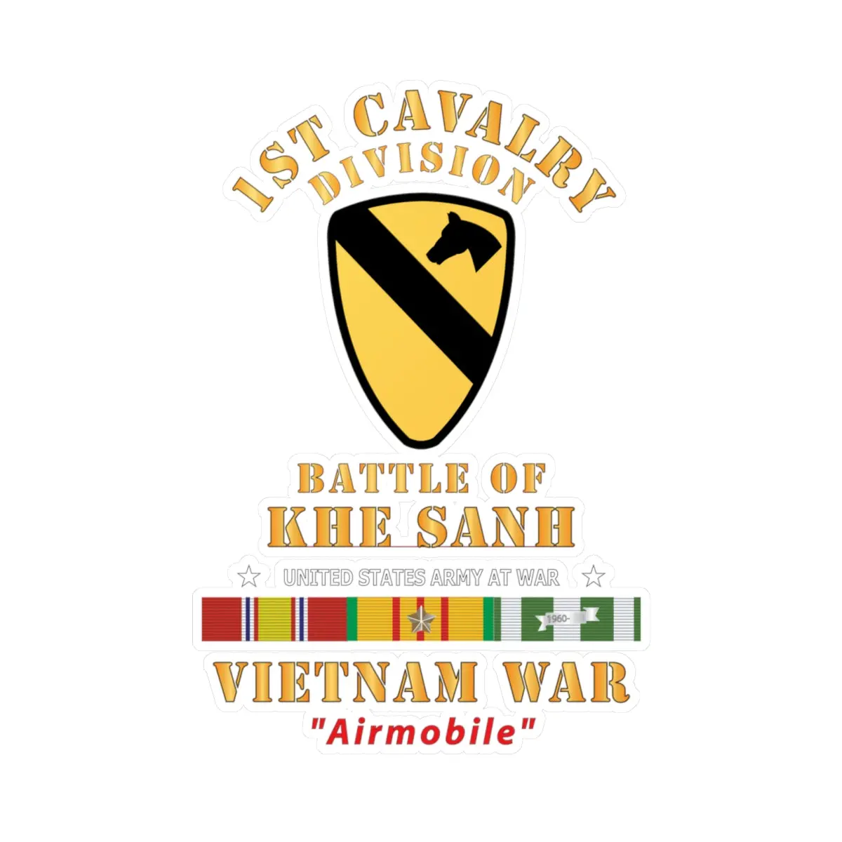 Kiss-Cut Vinyl Decals - Army - 1St Cavalry Division - Ssi - Battle Of Khe Sanh - Vietnam War - Airmobile W Vn 1