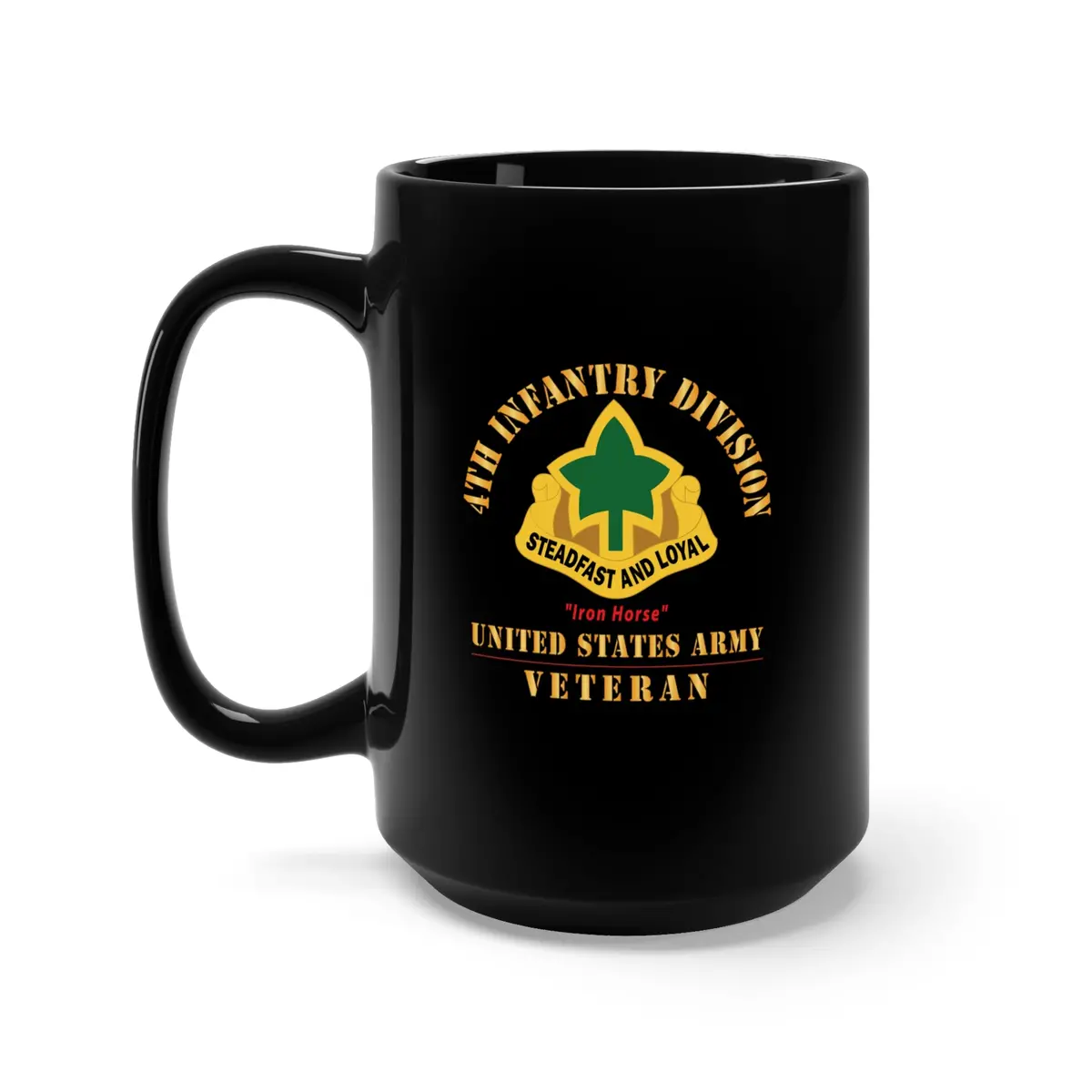 Black Mug 15Oz - Army - Dui - 4Th Infantry Division - Iron Horse - Us Army Veteran X 300 1
