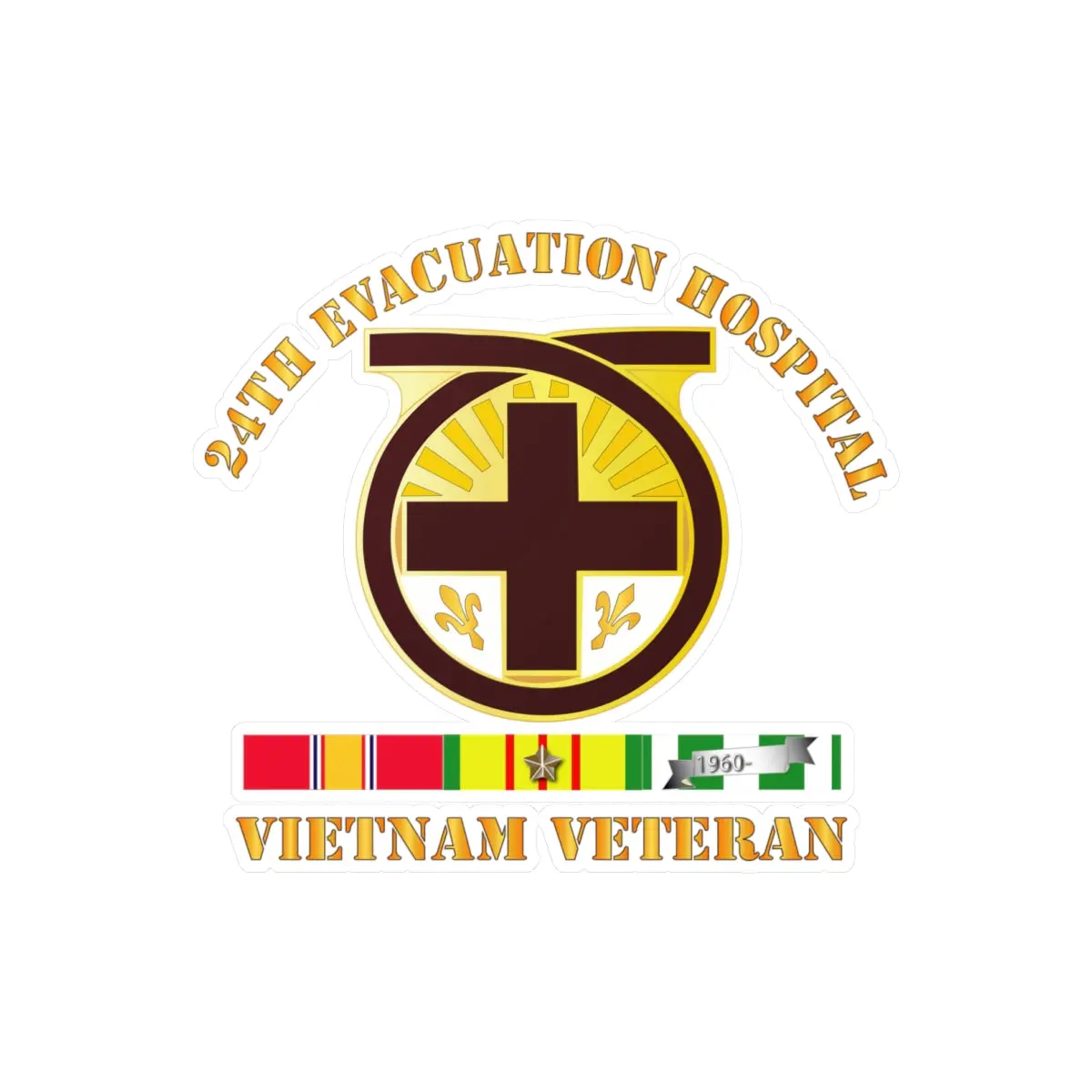 Kiss-Cut Vinyl Decals - Army - 24Th Evacuation Hospital - Vietnam Veteran W  V N Svc 1