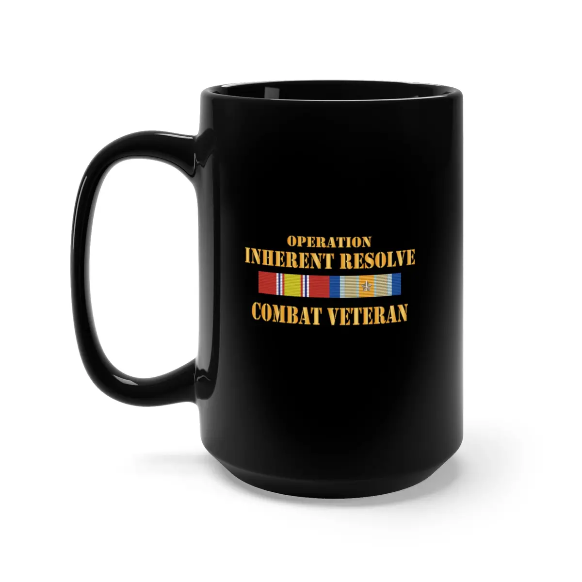 Black Mug 15Oz - Army - Combat Veteran W Opn Inherent Resolve (Oir) Svc Bar  W Txt X 300 1