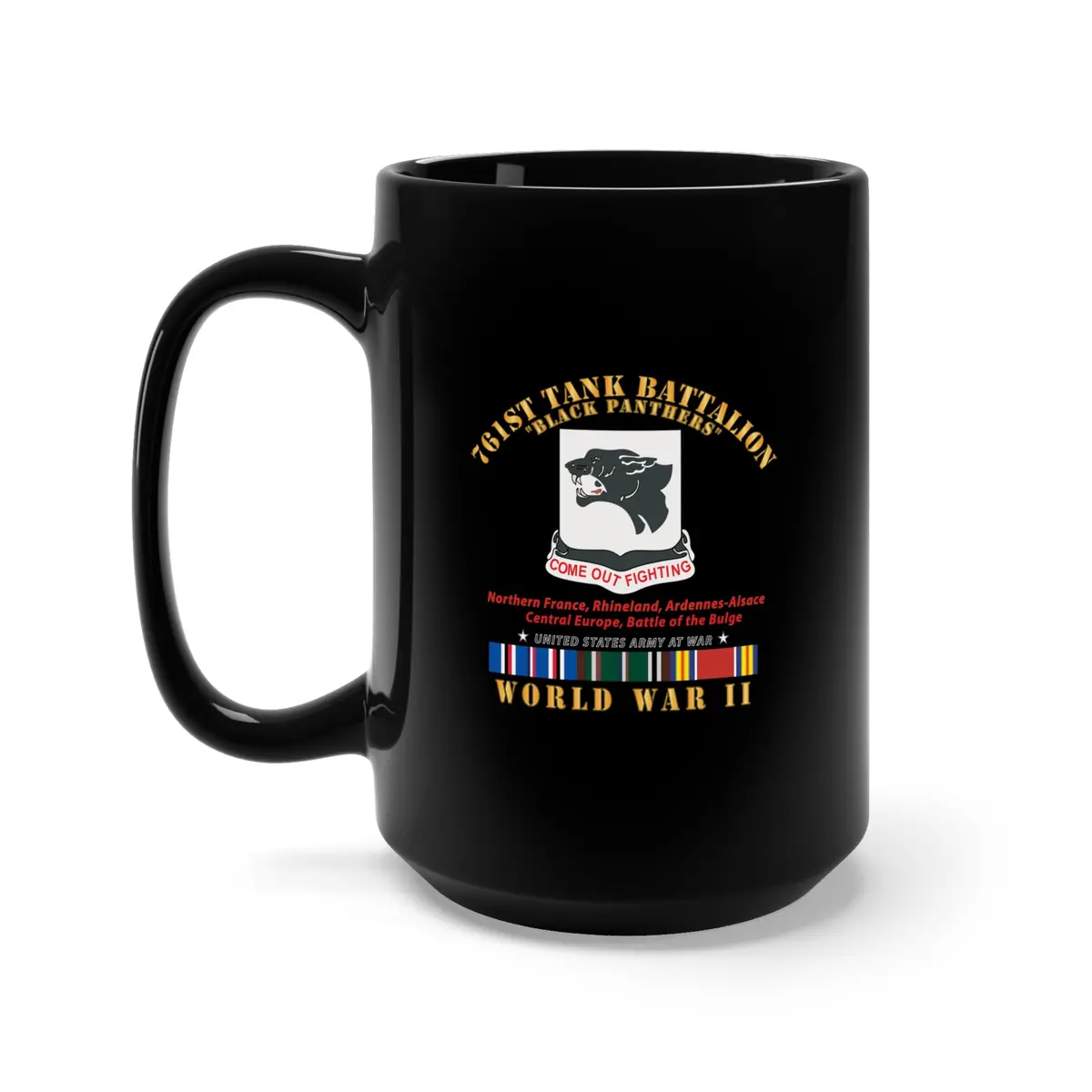 Black Mug 15Oz - Army - 761St Tank Battalion - Black Panthers - Wwii Eu Svc 1