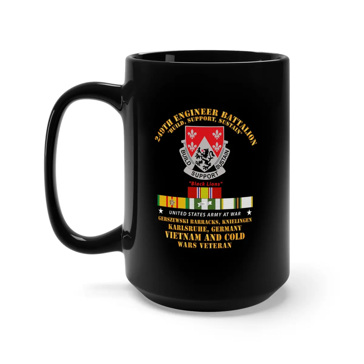 Black Mug 15Oz - Army - 249Th Engineer Bn - Karlsruhe, Germany W Vn And Cold Svc 1