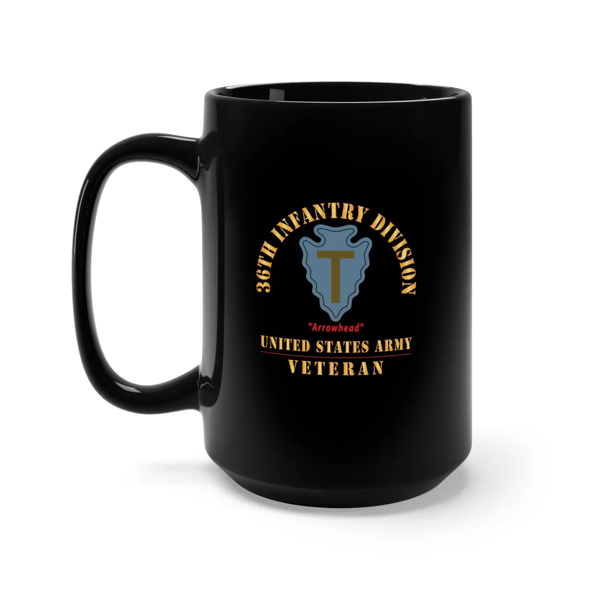 Black Mug 15Oz - Army - Ssi - 36Th Infantry Division - Arrowhead - Us Army Veteran X 300 1