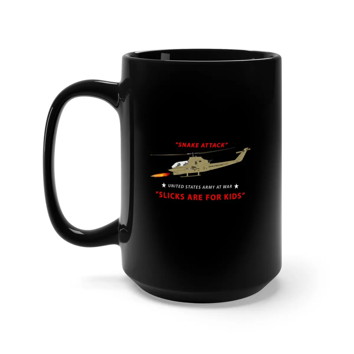 Black Mug 15Oz - Army - Ah-1 Cobra - Snake Attack - Slicks Are For Kids 1