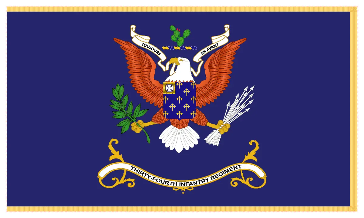 Rectangle Flags - Army - Regimental Colors - 34Th Infantry Regiment - Toujours En Avant 1