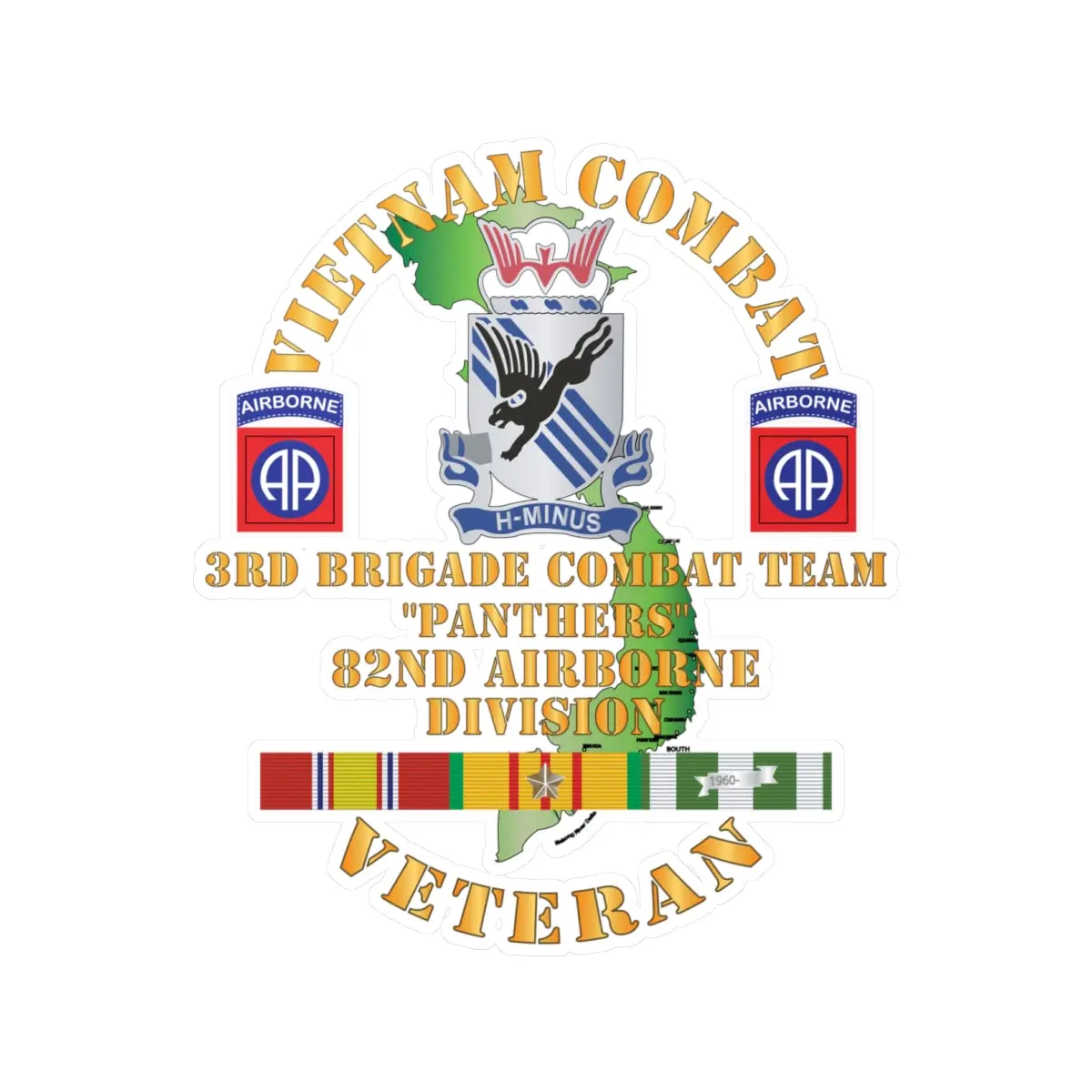 Kiss-Cut Vinyl Decals - Army - Vietnam Combat Vet - 3Rd Bde Cbt Team, 82Nd Airborne Div - Panthers - Vn Svc 1