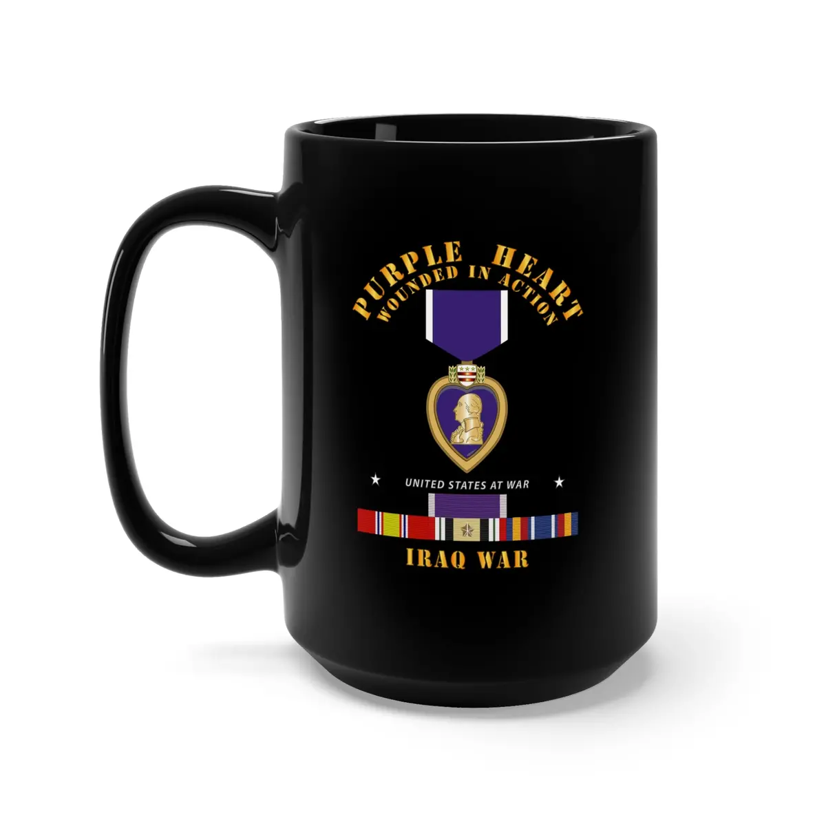 Black Mug 15Oz - Purple Heart - Wia W Iraq Svc W Purple Heart Ribbon 1