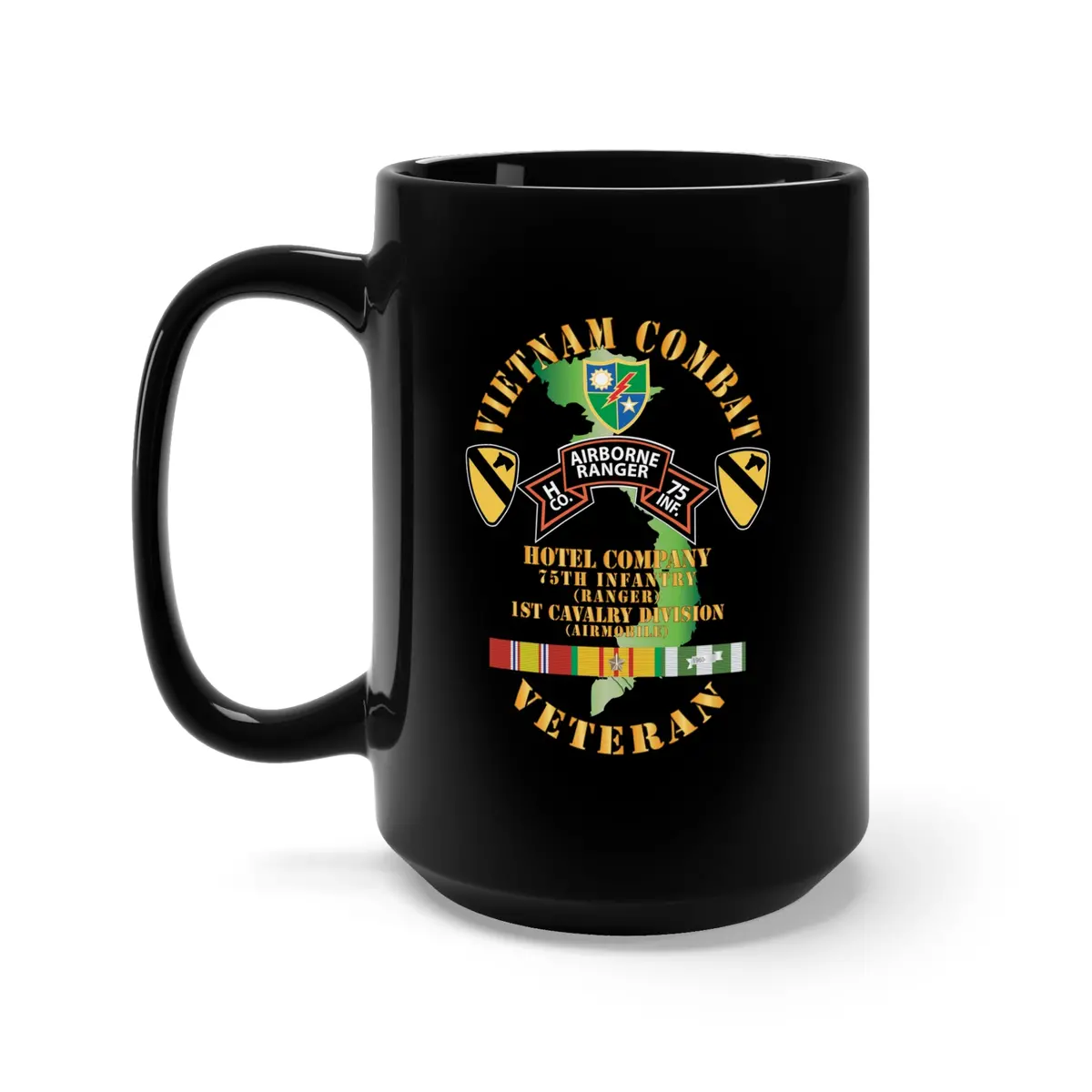Black Mug 15Oz - Army - Vietnam Combat Veteran - H Co 75Th Inf Ranger - 1St Cav Div X 300 1