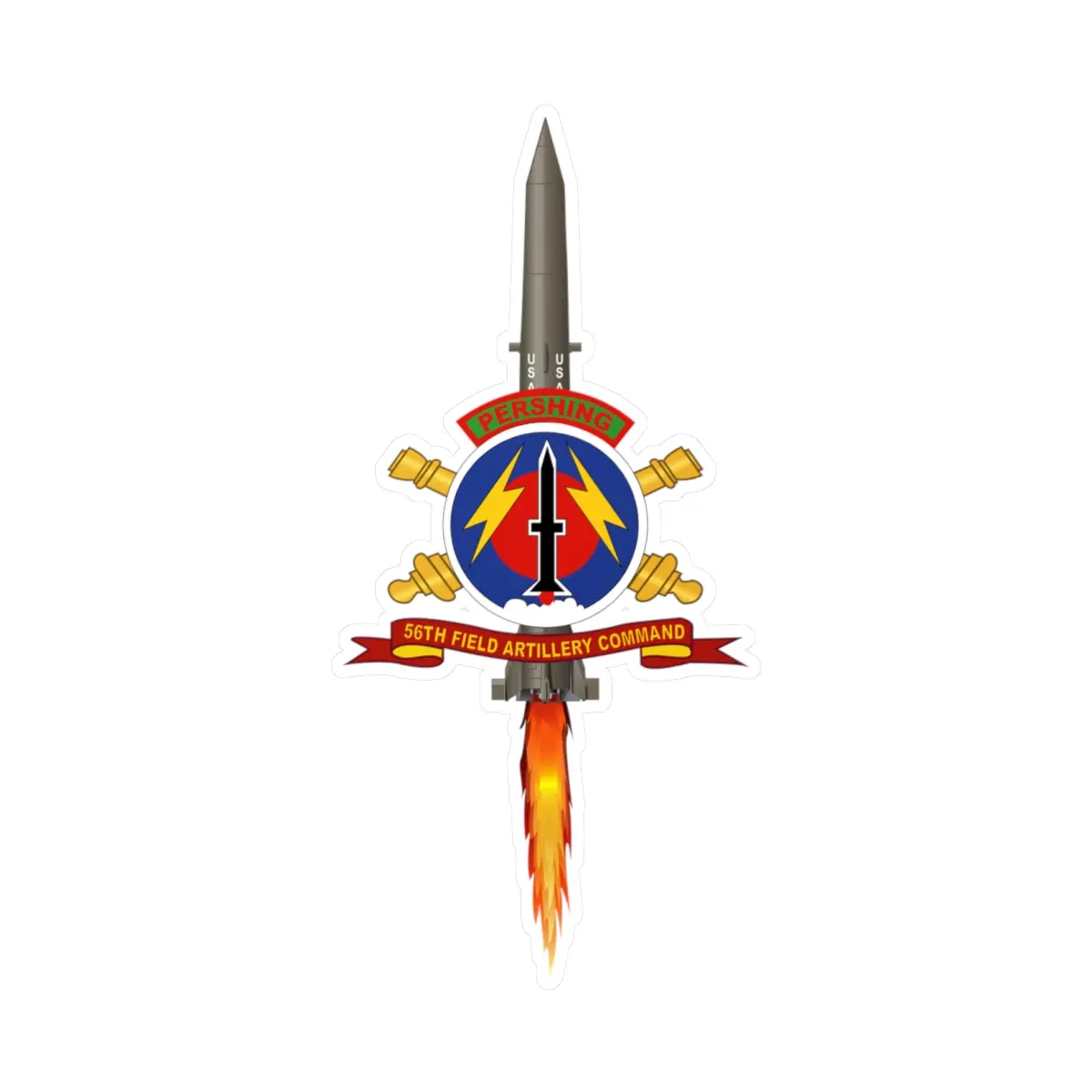 Kiss-Cut Vinyl Decals - Army - 56Th Field Artillery Command - Ssi W Br - Ribbon W Pershing - Firing 1