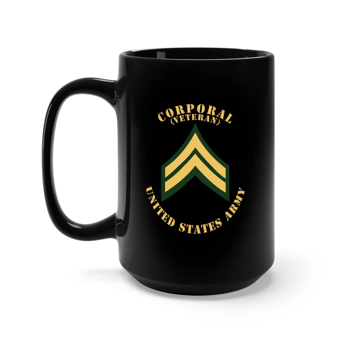 Black Mug 15Oz - Army - Corporal - Cpl - Veteran - Flat 1