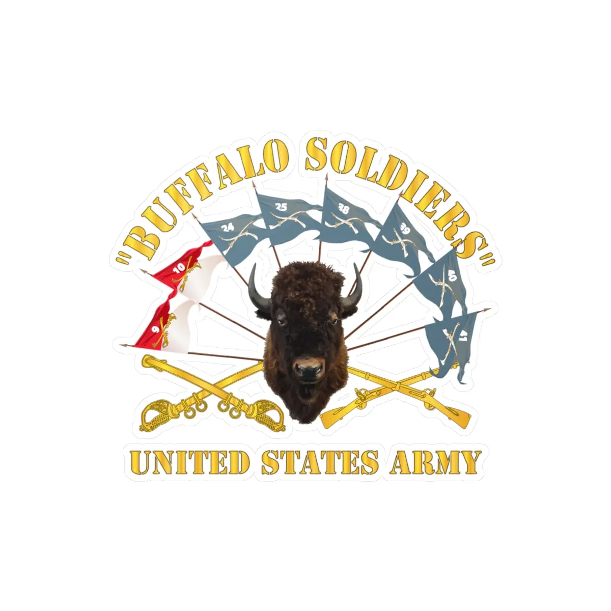 Kiss-Cut Vinyl Decals - Army - Buffalo Soldiers - Infantry - Cavalry Guidons W Buffalo Head - Us Army X 300 1