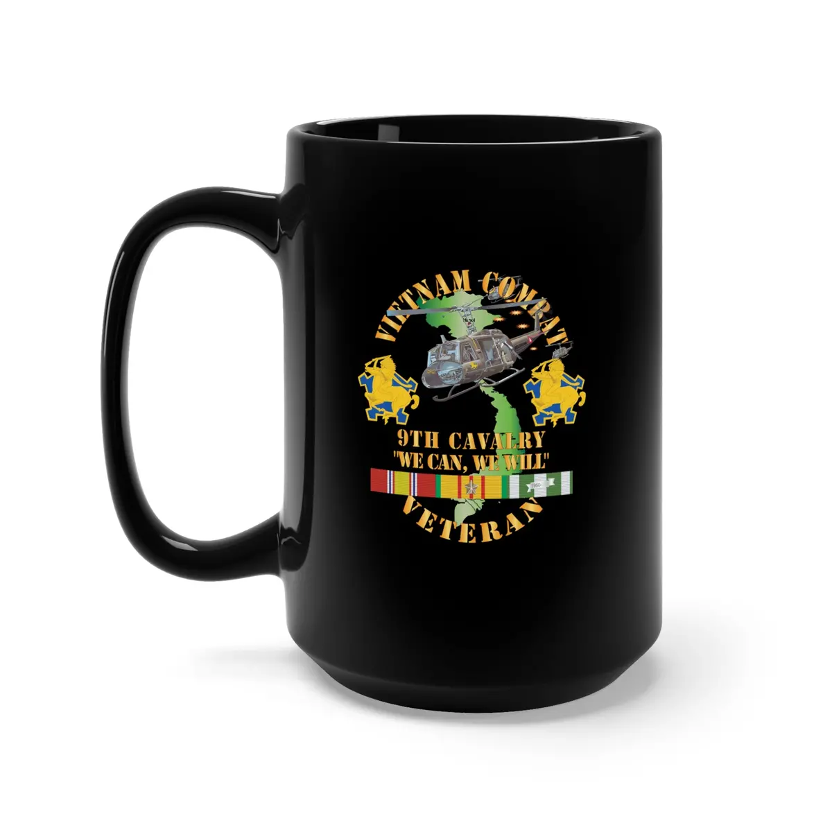 Black Mug 15Oz - Army - Vietnam Combat Cavalry Veteran W 9Th Cav Helicopter X 300 1