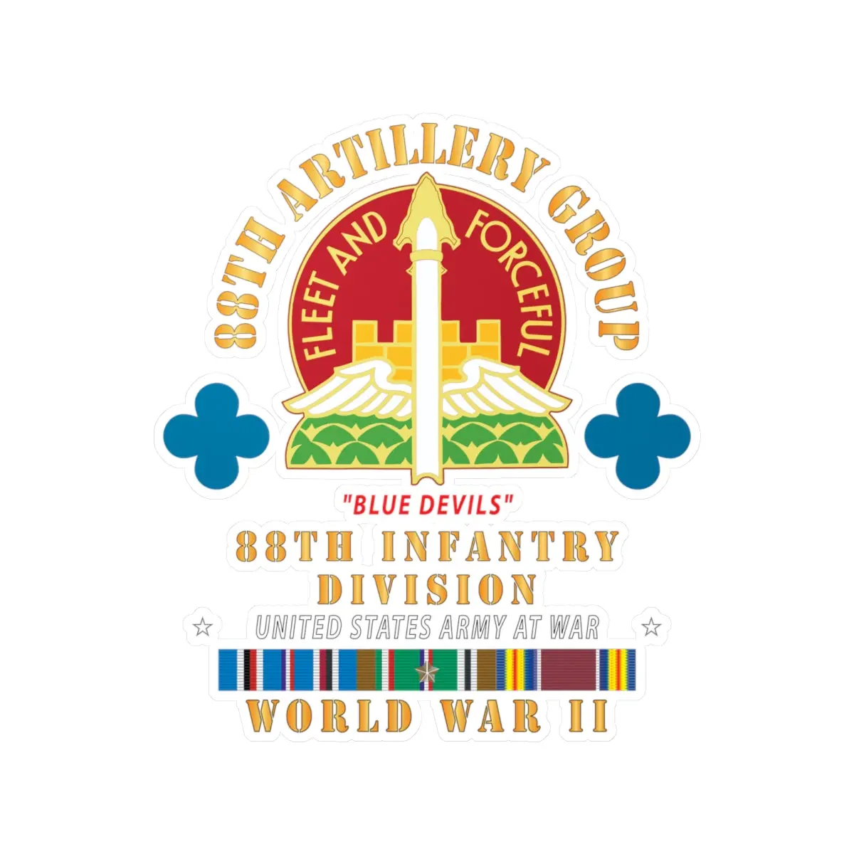 Kiss-Cut Vinyl Decals - 88Th Artillery Group - Dui - 88Th Infantry Division - Blue Devils - W Wwii Eur Svc X 300 1