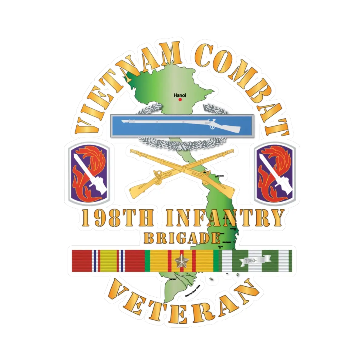 Kiss-Cut Vinyl Decals - Army - Vietnam Combat Infantry Veteran W 198Th Inf Bde Ssi X 300 1
