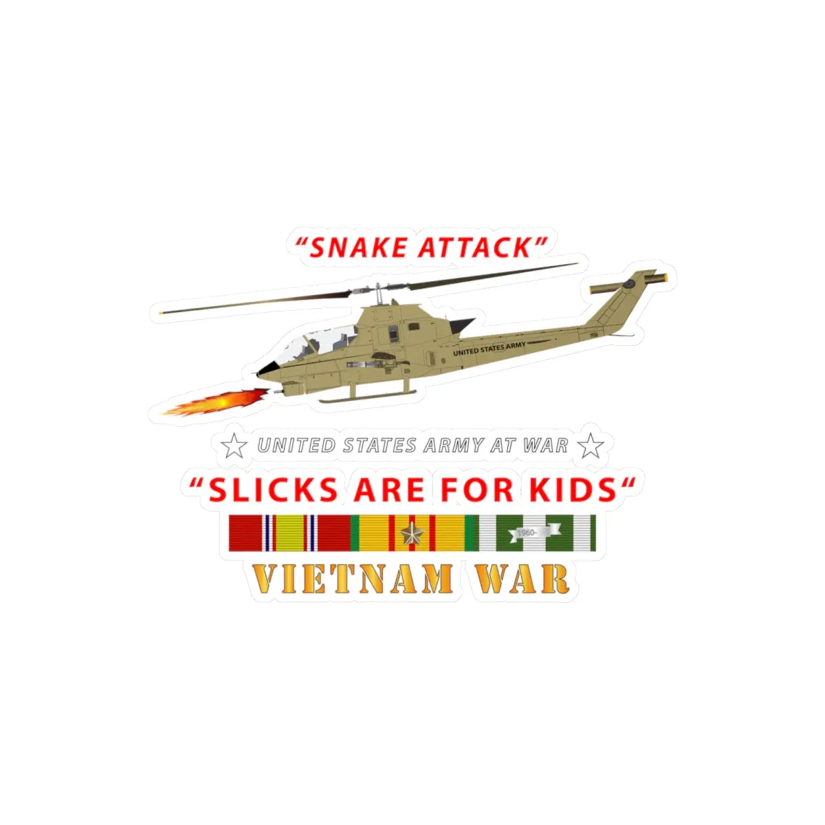 Kiss-Cut Vinyl Decals - Army - Ah-1 Cobra - Snake Attack - Slicks Are For Kids W Vn Svc 1