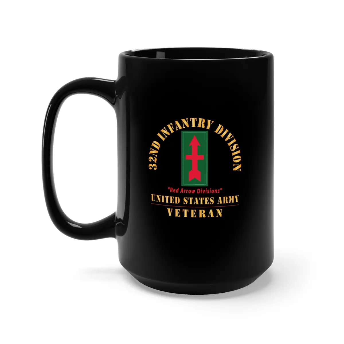 Black Mug 15Oz - Army - Ssi - 32Nd Infantry Division - Red Arrow Division - Us Army Veteran X 300 1