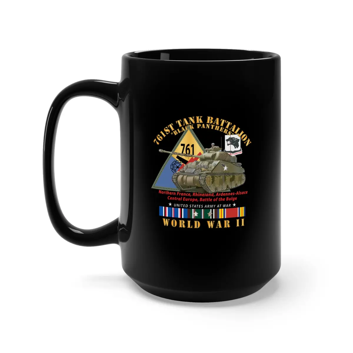 Black Mug 15Oz - Army - 761St Tank Battalion - Black Panthers - W Tank W Ssi Ww 1