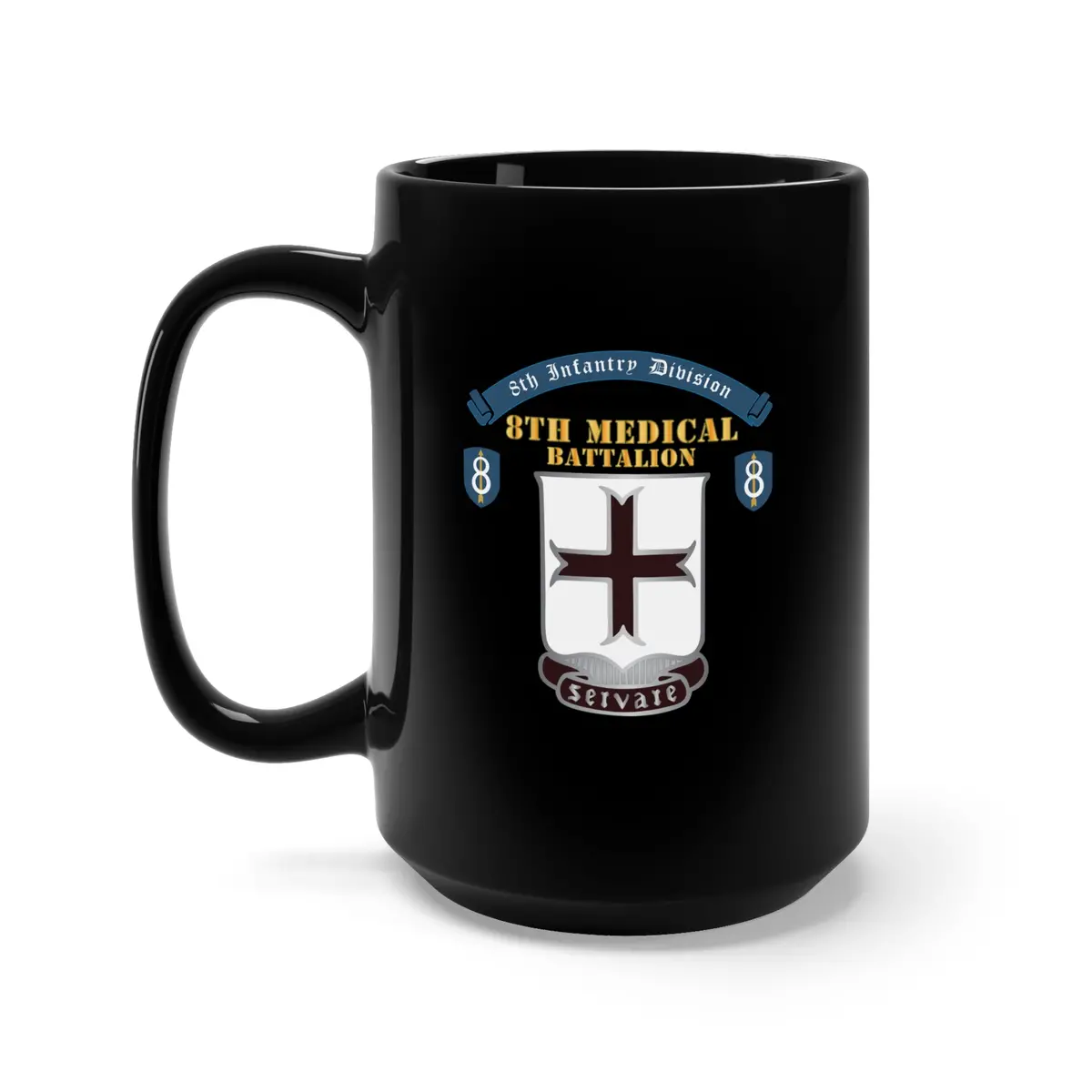 Black Mug 15Oz - 8Th Medical Battalion, 8Th Infantry Division Scroll - Dui  X 300 1