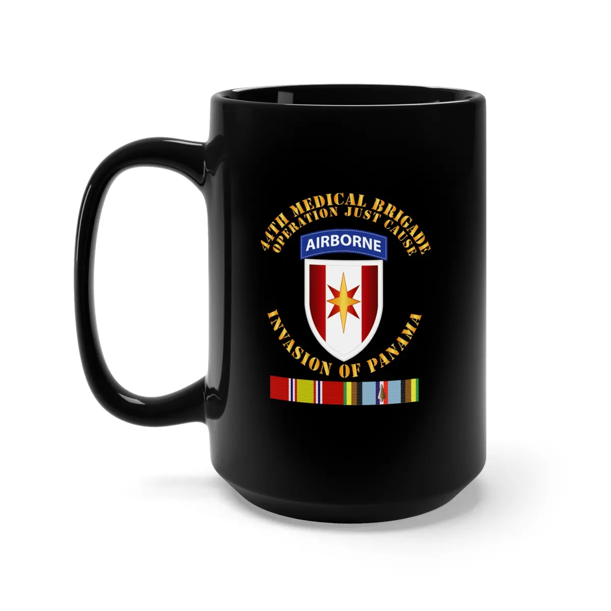 Black Mug 15Oz - Army - Just Cause - 44Th Med Bde Operation Just Cause Panama W Svc Ribbons 1