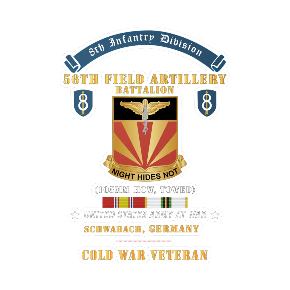 Kiss-Cut Vinyl Decals - 8Th Infantry Division Scroll - 56Th Field Artillery Battalion, Schwabach, Germany - Cold War Ve 1