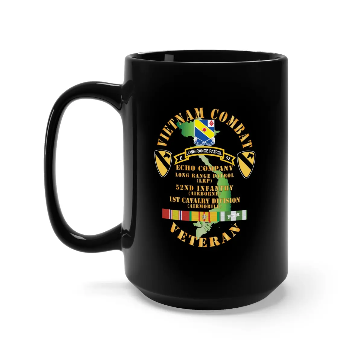 Black Mug 15Oz - Army - Vietnam Combat Veteran W  E Co - 52Nd Inf Abn - 1St Cav Div X 300 1