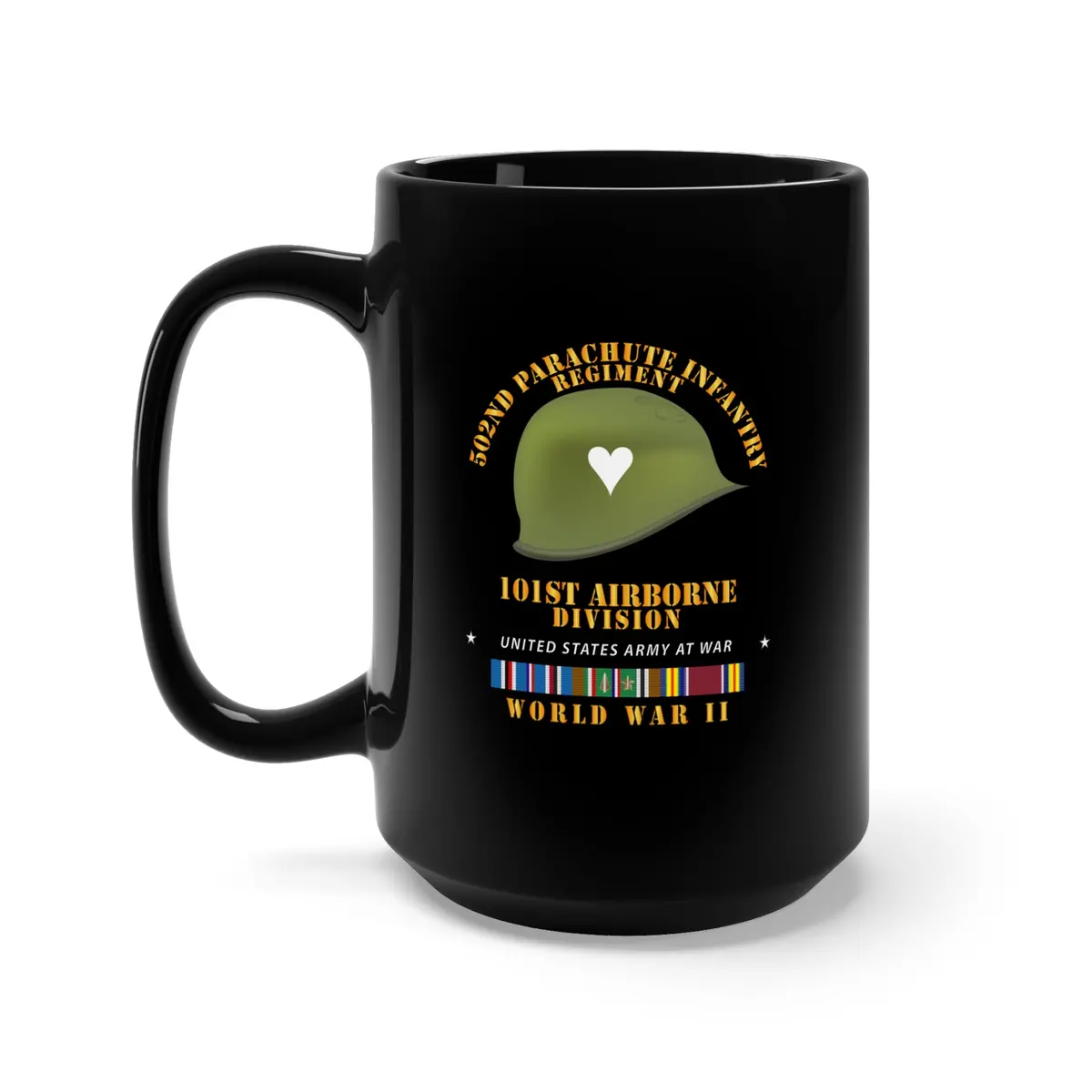 Black Mug 15Oz - Army  - 502Nd Pir 101St  Helmet - Wwii W Eur Svc 1