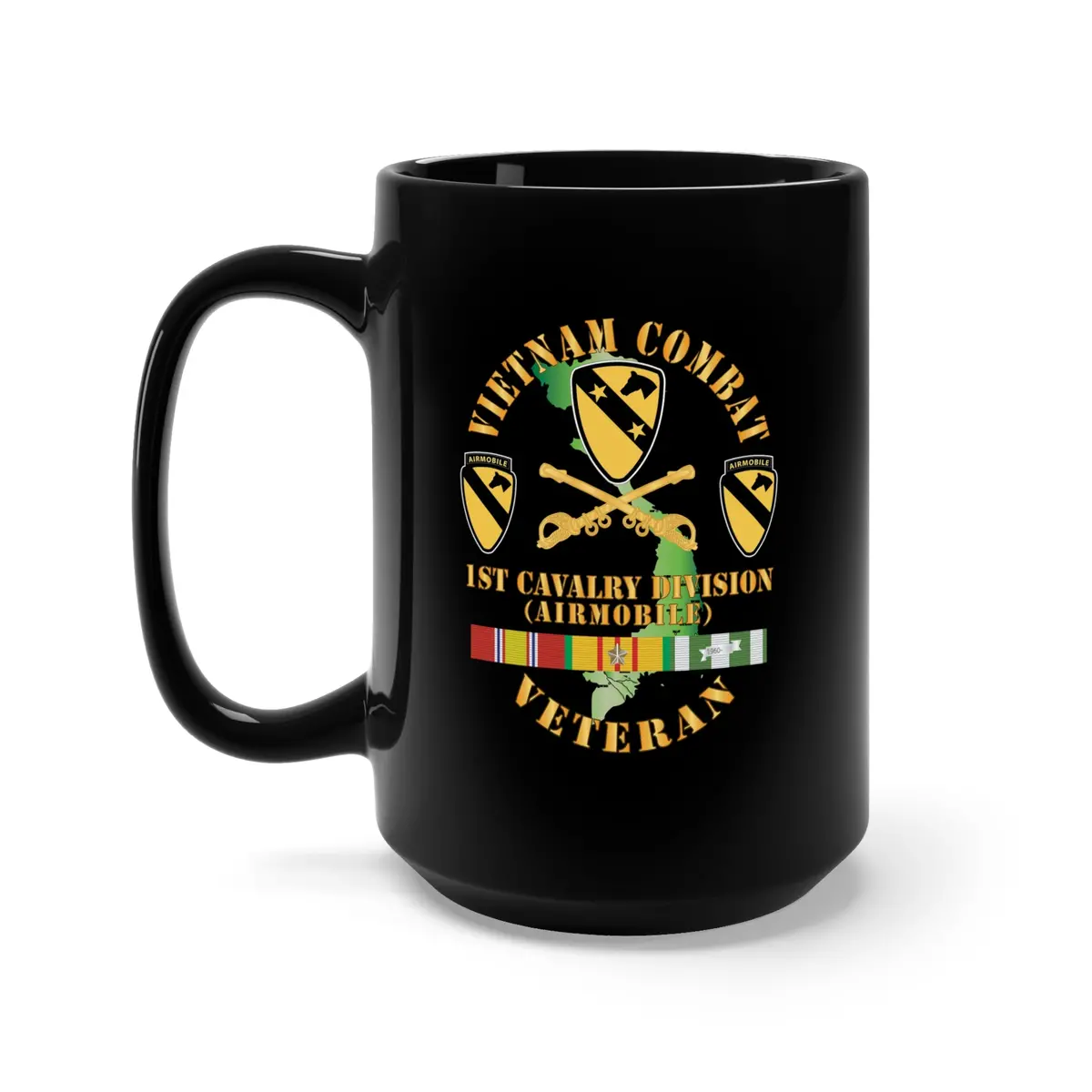 Black Mug 15Oz -Army - Vietnam Combat Veteran W 1St Cav Dui 1