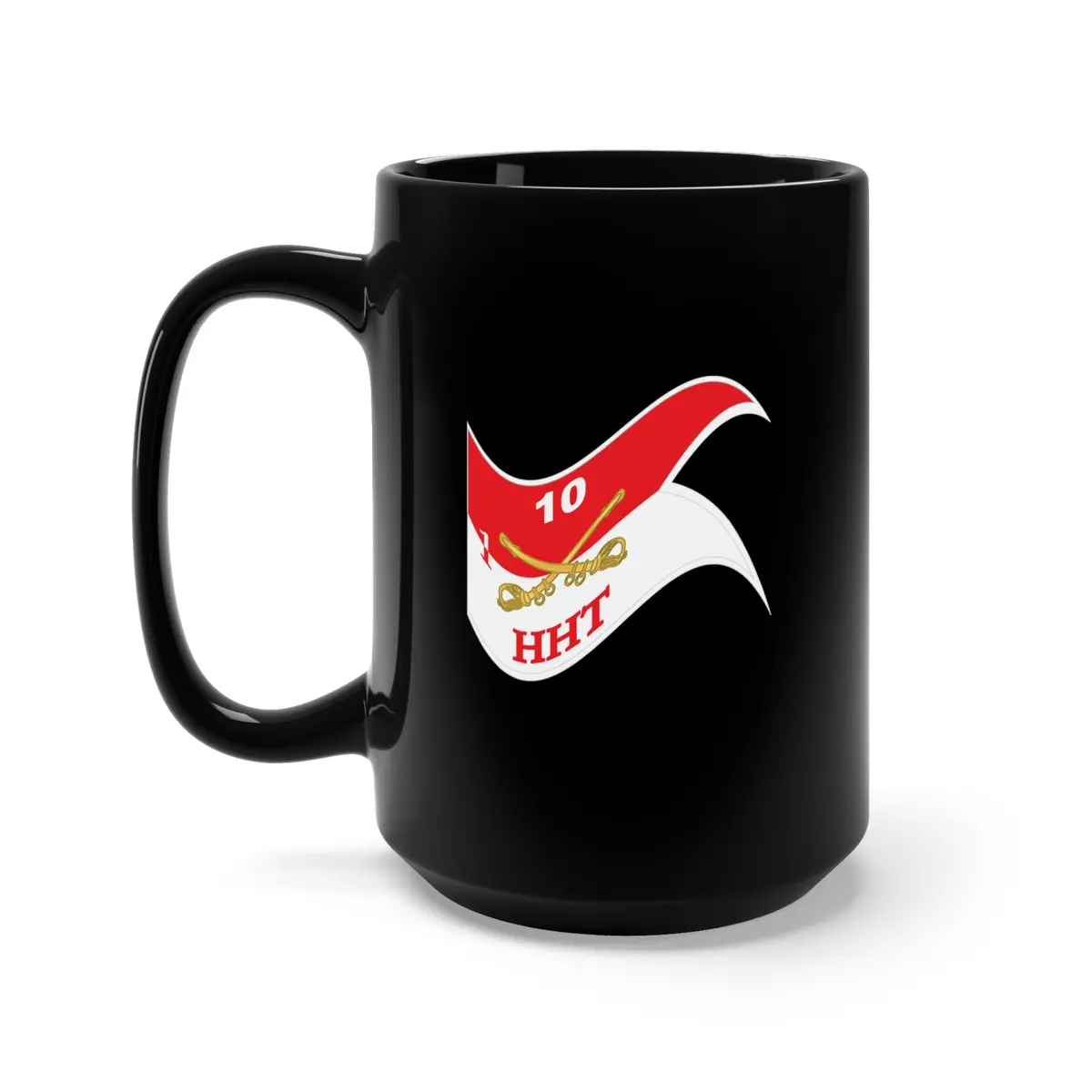 Black Mug 15Oz - Army - Hht -  1St Squadron - 10Th Cavalry Guidon - Waving X 300' 1