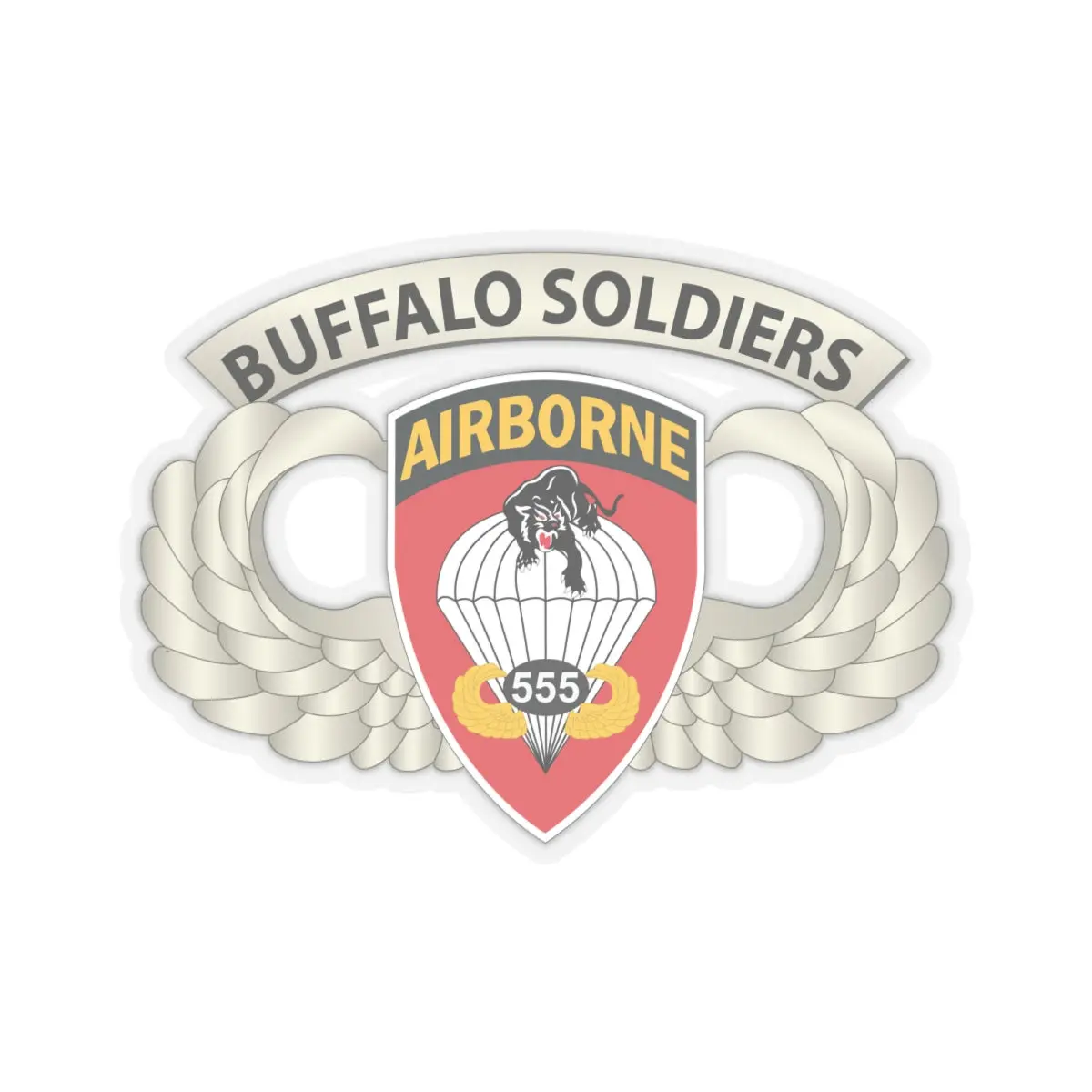Kiss-Cut Stickers - Army - Airborne Badge - 555Th Parachute Infantry Bn - Ssi W Buffalo Soldiers Tab X 300 3