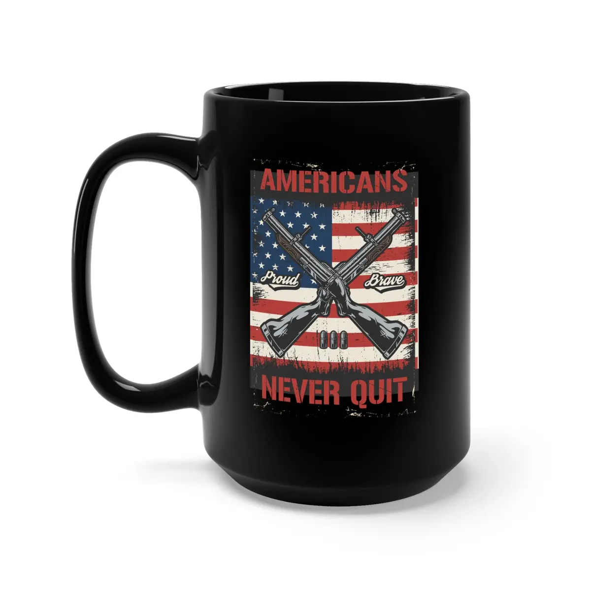 Black Mug 15Oz - Army - Americans Never Quit X 300 1