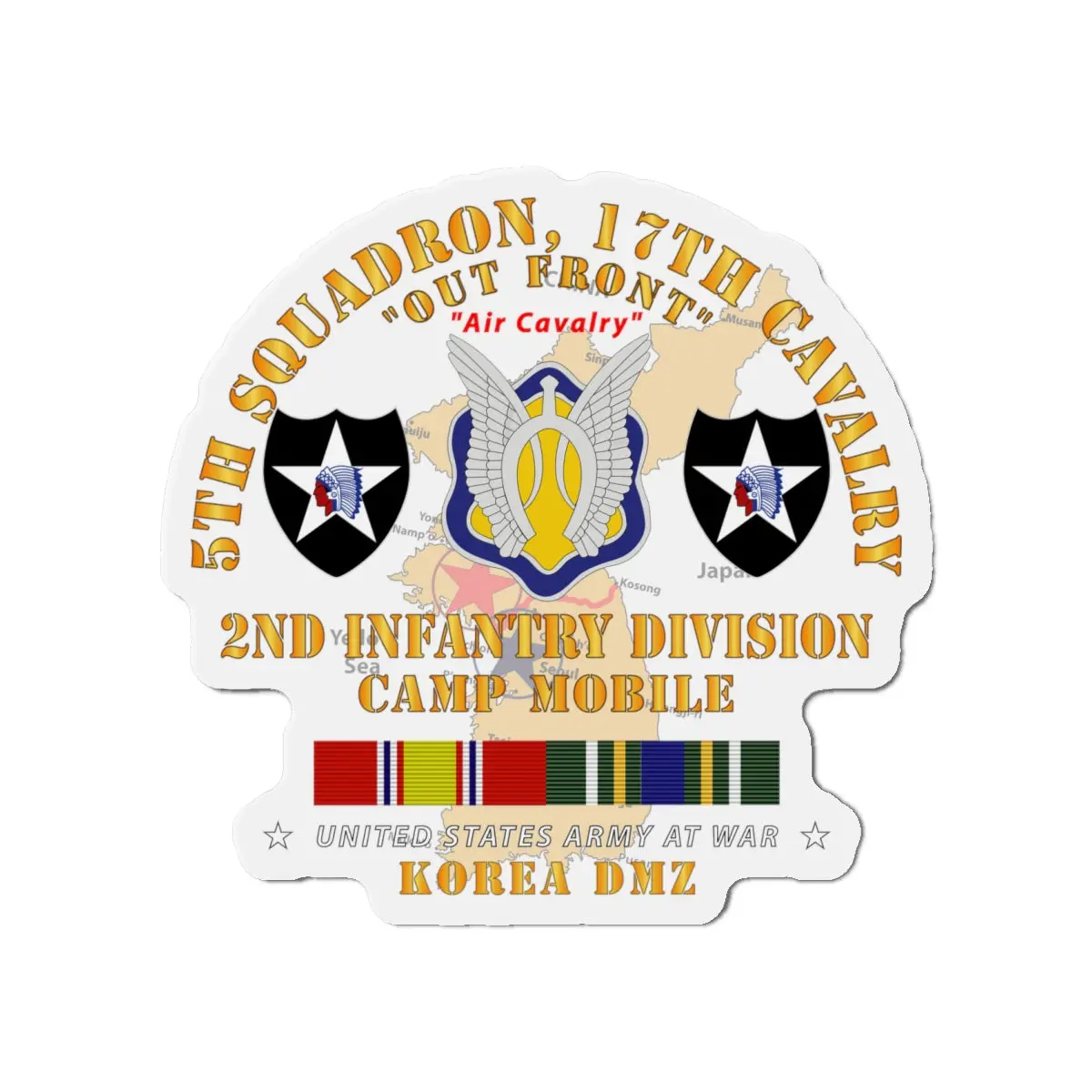 Die-Cut Magnets - Army - 5Th Squadron, 17Th Cavalry - Camp Mobile - 2Nd Id W Map W Korea Svc 2